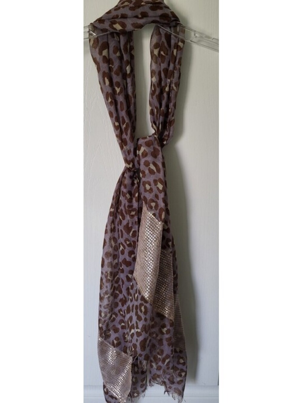 Charming Charlie Womens Scarf Shawl Wrap Purple Leopard Print Sequin